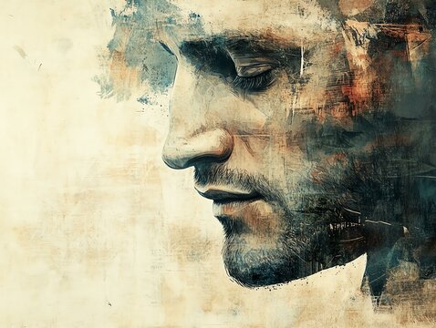 Contemplative man in artistic expression.