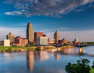 city of omaha nebraska skyline along the banks of the mighty missouri river in the united states of america