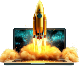 [Transparent Background PNG]Rocket Launching from Laptop Startup Concept