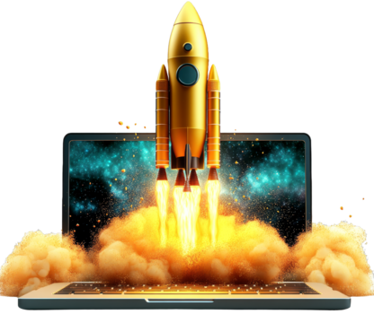 [Transparent Background PNG]Rocket Launching from Laptop Startup Concept
