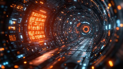Futuristic tunnel, glowing data, space travel, background, sci-fi
