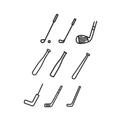 Set of sports stick icon vector golf, hockey and cricket 