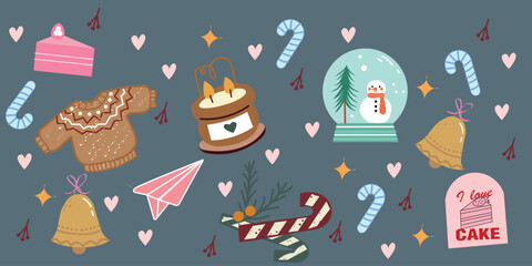 Cozy up with this Winter and New Year sticker collection!  Featuring sweaters, knitted socks, candles, gingerbread, snowflakes, ice skates, and more festive elements for a magical holiday vibe!