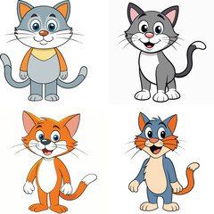Cute Cartoon Cats Vector Illustration Set, Adorable Cat Characters in Cartoon Style