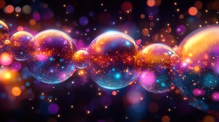 Obraz premium Glowing spheres chain, cosmic dust, dark background, digital art