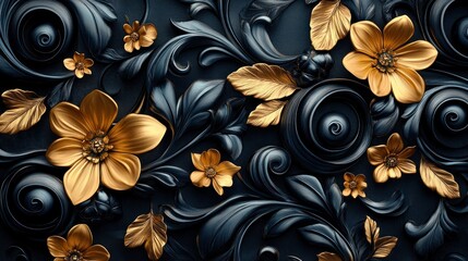 Gold floral baroque wall art design