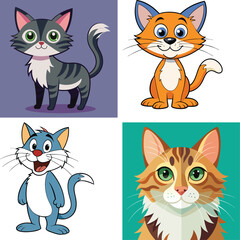 Funny Cats Vector Illustration Set, Cute and Funny Cats Digital Clipart