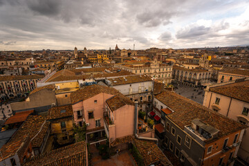 Catania, Sicily, Italy. Panoramic view of Catania with rooftops and old town	