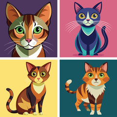 Professional Cartoon Cats Artwork for Design, Illustration Pack of Happy Cartoon Cats