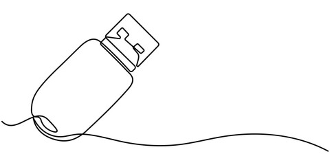 Flash drive line continuous drawing vector. One line Flash drive vector background. Flash drive linear icon. Continuous outline of a Flash drive, Continuous line drawing USB Flash Drive icon vector,  