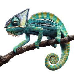 Obraz premium [Transparent Background PNG]Detailed Chameleon Illustration on Branch