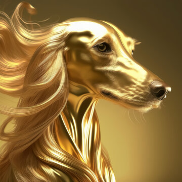 Portrait of a greyhound dog in gold
