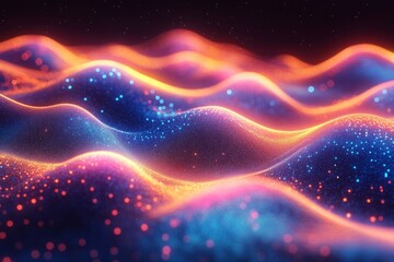Obraz premium A colorful wave with blue, red, and yellow colors. Abstract background with glowing blue and green waves on a black backdrop, a concept of sound or music visualization.