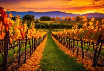 Naklejka premium sunset sky over vineyard captivating colors bounty beneath dramatic twilight hues, rainbow, lgbtq, lgbt, pride, colorful, love, equality, row, cloud