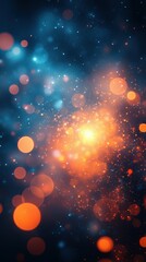 Colorful abstract cosmic explosion with blue and orange lights in a swirling pattern in a dark background
