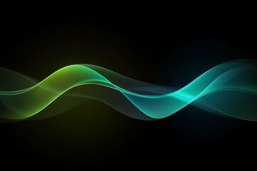 A green and blue wave on a black background. Abstract background with glowing blue and green waves on a black backdrop, a concept of sound or music visualization.