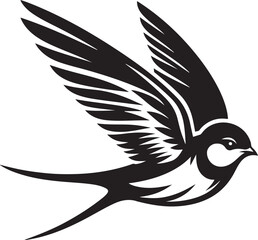 Silhouette vector EPS of a swallow bird in flight with outstretched wings. Perfect for nature logos, birdwatching themes, tattoo designs, and wildlife illustrations.