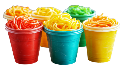 [Transparent Background PNG]Colorful Pasta in Plastic Cups