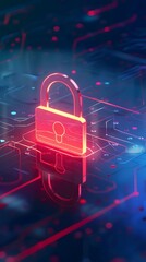 red padlock icon on glowing blue circuit board representing digital security. generative ai