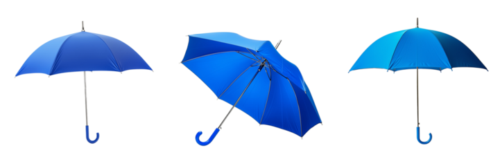 Set of Close-up of a blue umbrella with multi-tourmaline gemstones scattered underneath on transparent png background. Ai generated