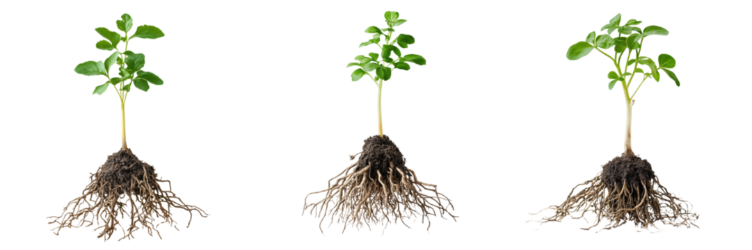 Set of Close-up shot of a small potted plant with multi-tourmaline gemstones scattered around its base on transparent png background. Ai generated
