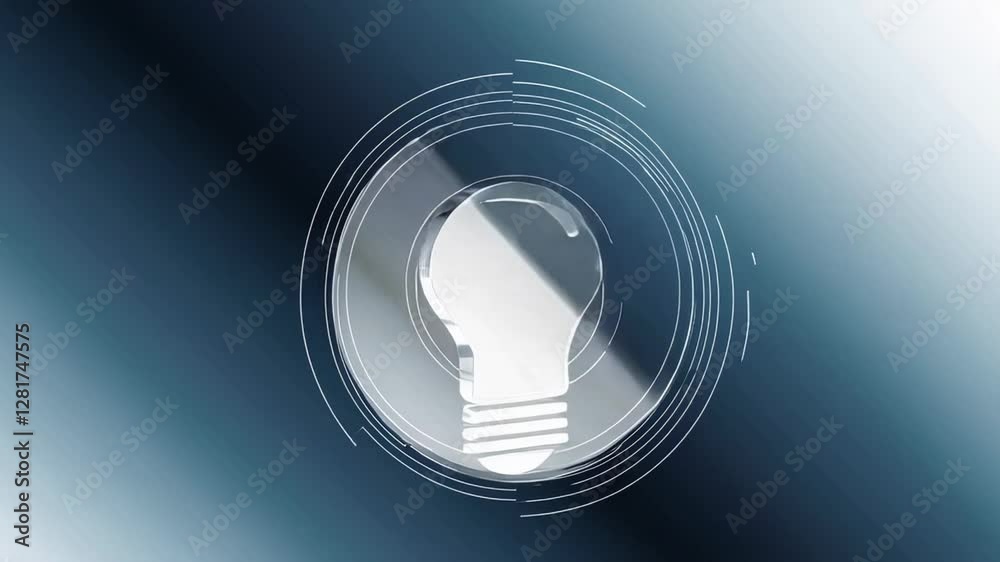 Poster glowing light bulb rotating, emerging and vanishing in slow motion, representing creative thought pr