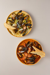 Artistic Mussels in Cream and Tom Yum Sauce Dual Palette Culinary Delight