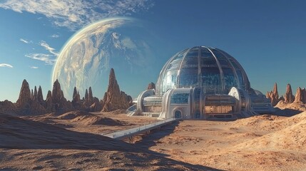 3D Rendered Futuristic City on an Alien Planet - 3D Illustration --