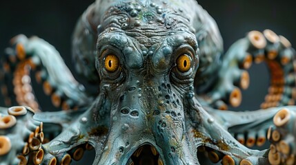 Fototapeta premium Detailed Close-Up of a Realistic Octopus with Intense Eyes