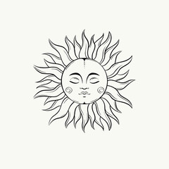 Sun vector illustration. Celestial poster design. Boho print. Esoteric decorative element. 