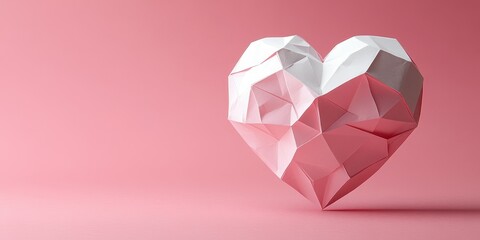 Origami heart sculpture in soft pink tones showcasing intricate paper folding techniques