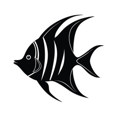 Queen Angelfish Silhouette Vector Art and Black Color Design - Stunning Fish Illustration