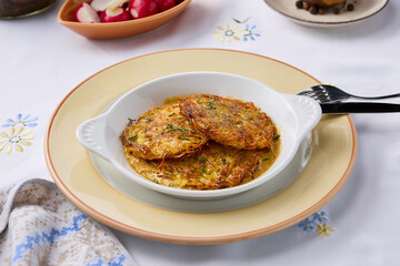 Rustic Potato Pancakes with Bright and Inviting Table Setting