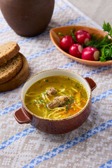 Rustic Lamb Noodle Soup in Warm Earthy Tones A Comforting Culinary Scene