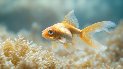 Obraz premium Goldfish swimming in a coral reef aquarium