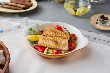 Grilled Cod Fillet with Tomatoes and Zucchini – Rustic Dining Experience