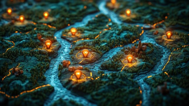 Illuminated Fantasy Map; Network, River, Locations