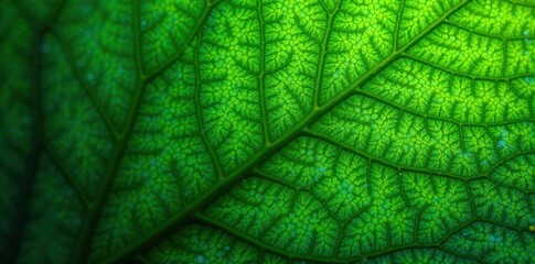 Obraz premium Intricate leaf vein network, diagonal stem Green nature backdrop , stems, nature