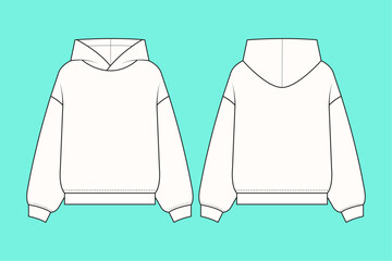 Men's drop shoulder terry fleece hoodie Technical Fashion flat sketch.