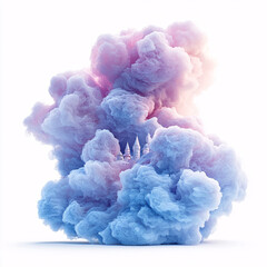 Colorful smoke cloud with a whimsical castle in the center.