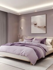 A modern bedroom featuring a bed and decorative elements