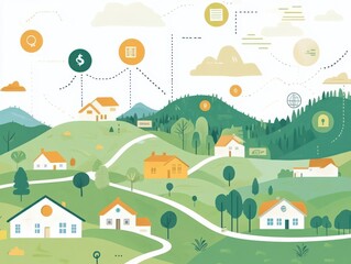 Fototapeta premium Illustrate a landscape with various policies promoting financial access