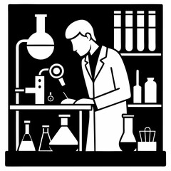 Silhouette vector art of a scientist in a laboratory