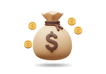 3D money bag Concept isolated on a white background create with ai