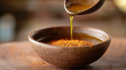 Homemade tahini sauce bowl with visible oil and paprika