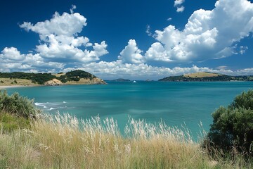Coastal View, Sunny Day, Turquoise Water