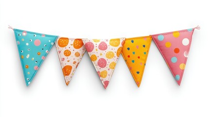 Obraz premium Festive bunting with colorful triangle flags for celebration and decoration on white background for party and event