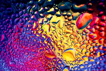 Close-up of water drops on metal surface in high resolution showing condensation of water droplets...