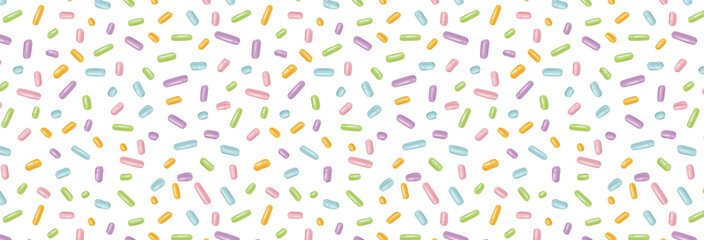 Easter pattern with colorful confetti for postcard. Seamless background for Easter greetings design. Vector wallpaper for celebration and invitation to traditional holiday.