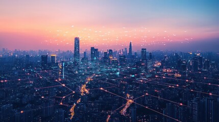 Fototapeta premium Innovate payment systems above a futuristic urban landscape